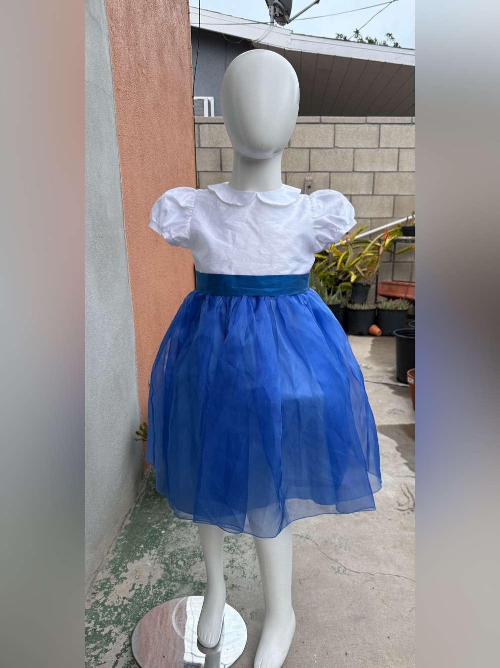 Classic White & Royal Blue Girls' Party Dress